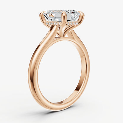 Emerald Cathedral Set Solitaire Engagement Ring with Hidden Halo