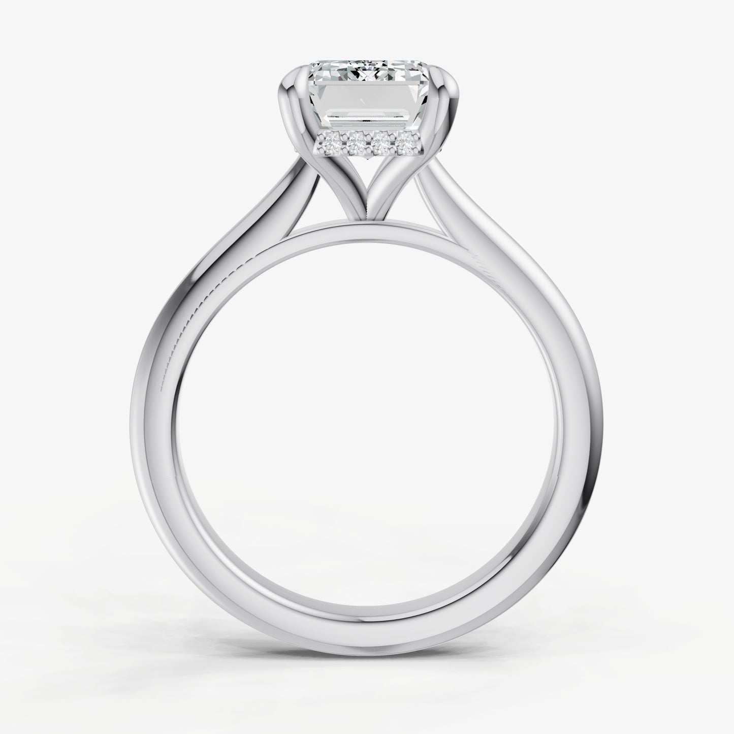 Emerald Cathedral Set Solitaire Engagement Ring with Hidden Halo