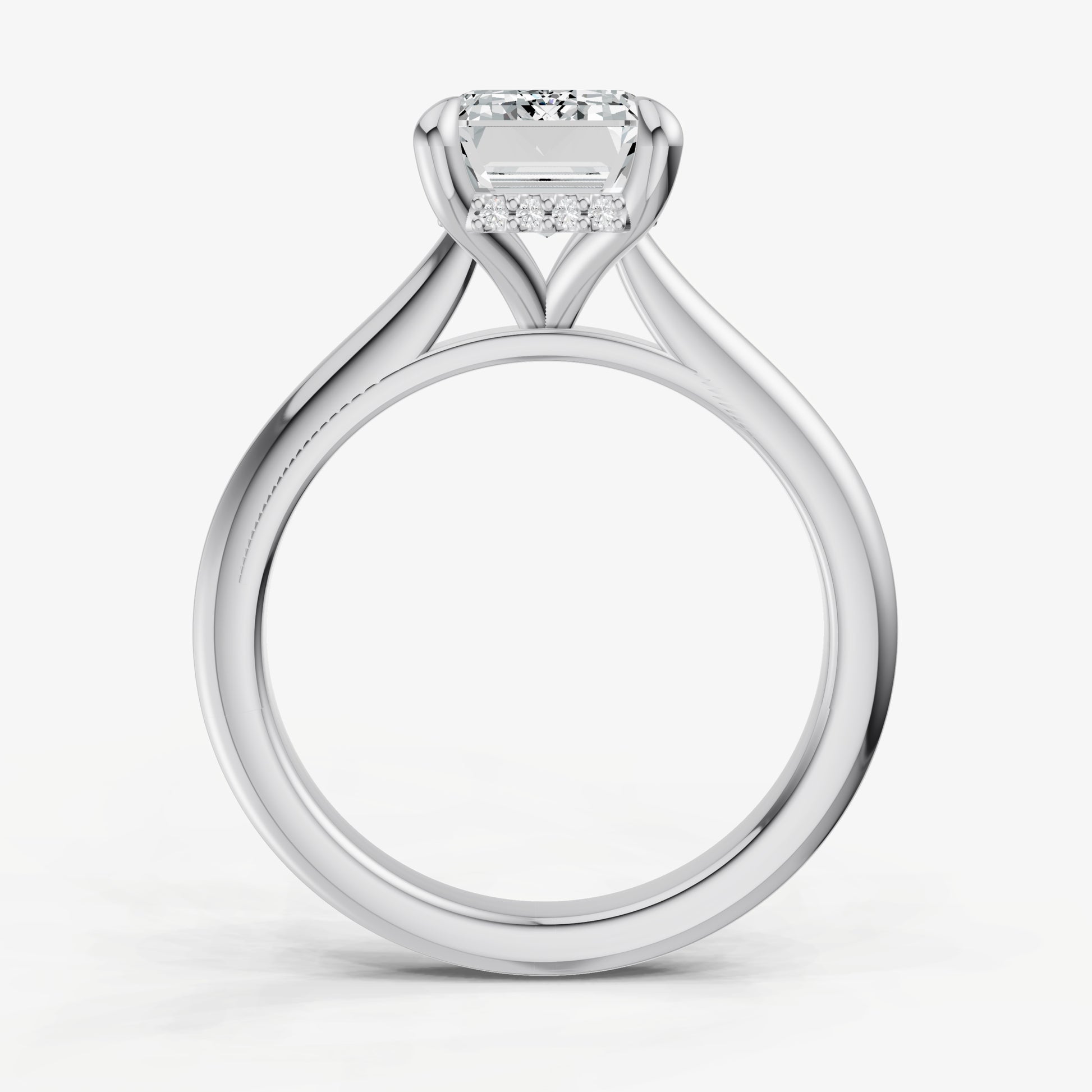 Emerald Cathedral Set Solitaire Engagement Ring with Hidden Halo