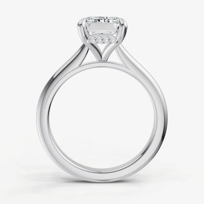 Emerald Cathedral Set Solitaire Engagement Ring with Hidden Halo