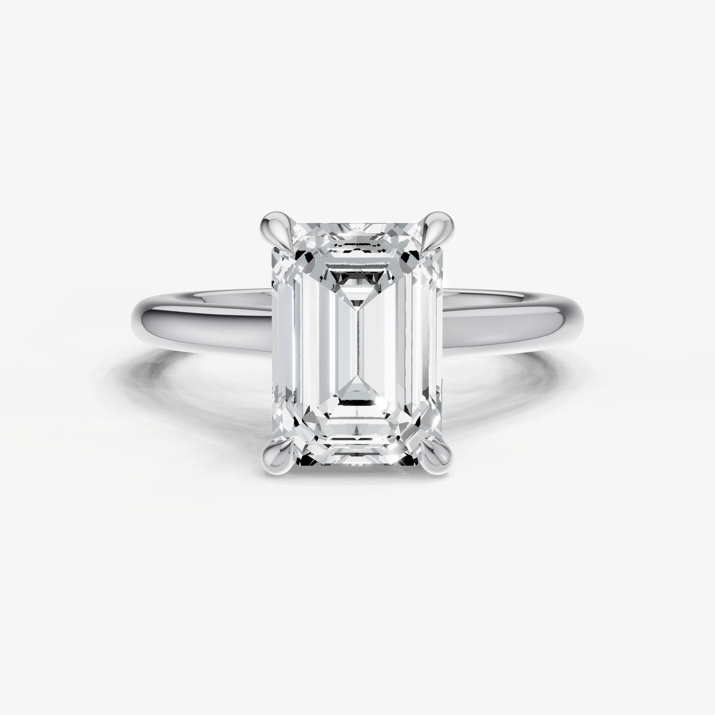 Emerald Cathedral Set Solitaire Engagement Ring with Hidden Halo
