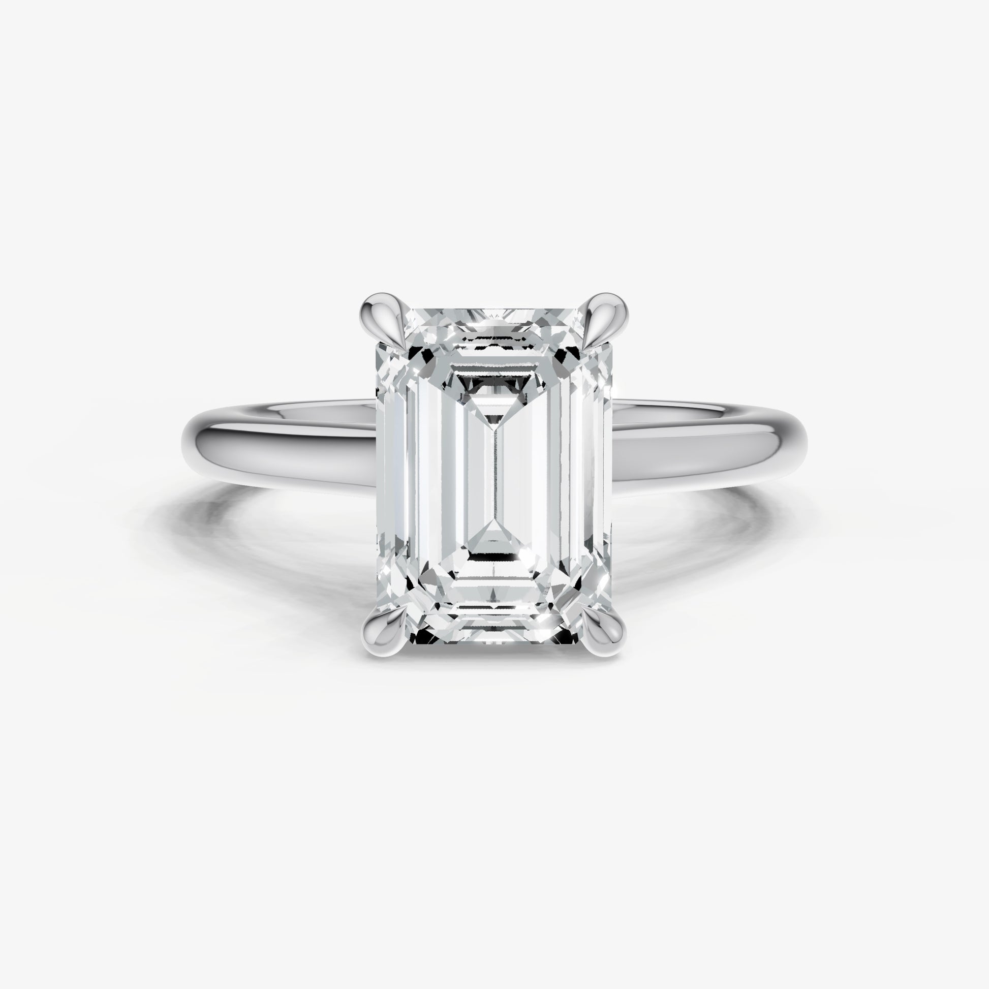 Emerald Cathedral Set Solitaire Engagement Ring with Hidden Halo