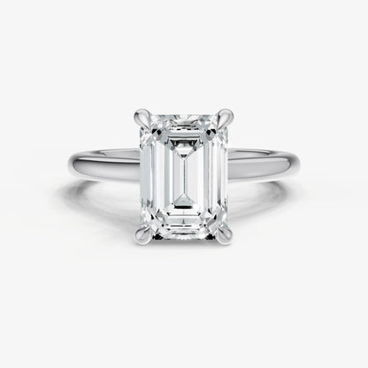 Emerald Cathedral Set Solitaire Engagement Ring with Hidden Halo