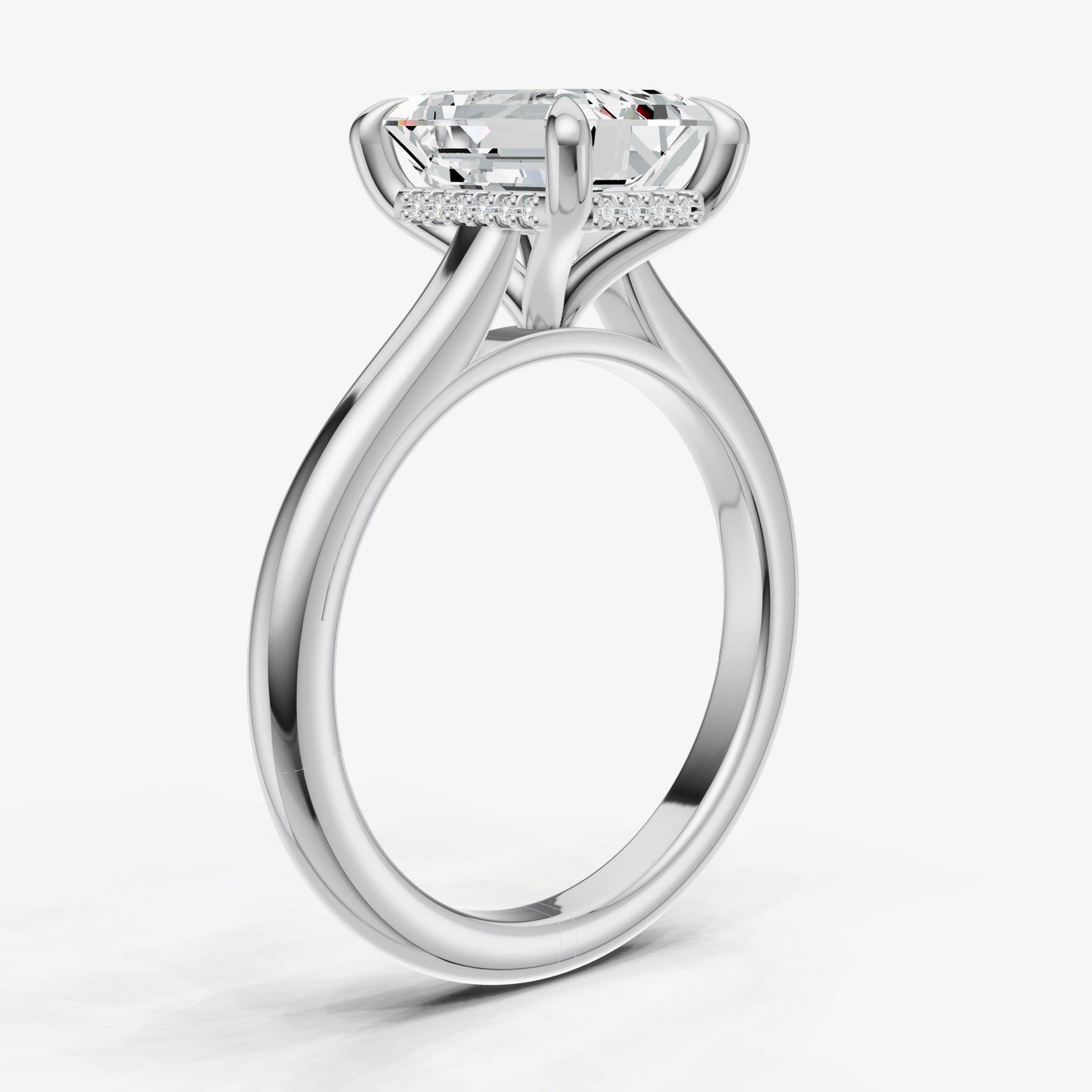 Emerald Cathedral Set Solitaire Engagement Ring with Hidden Halo