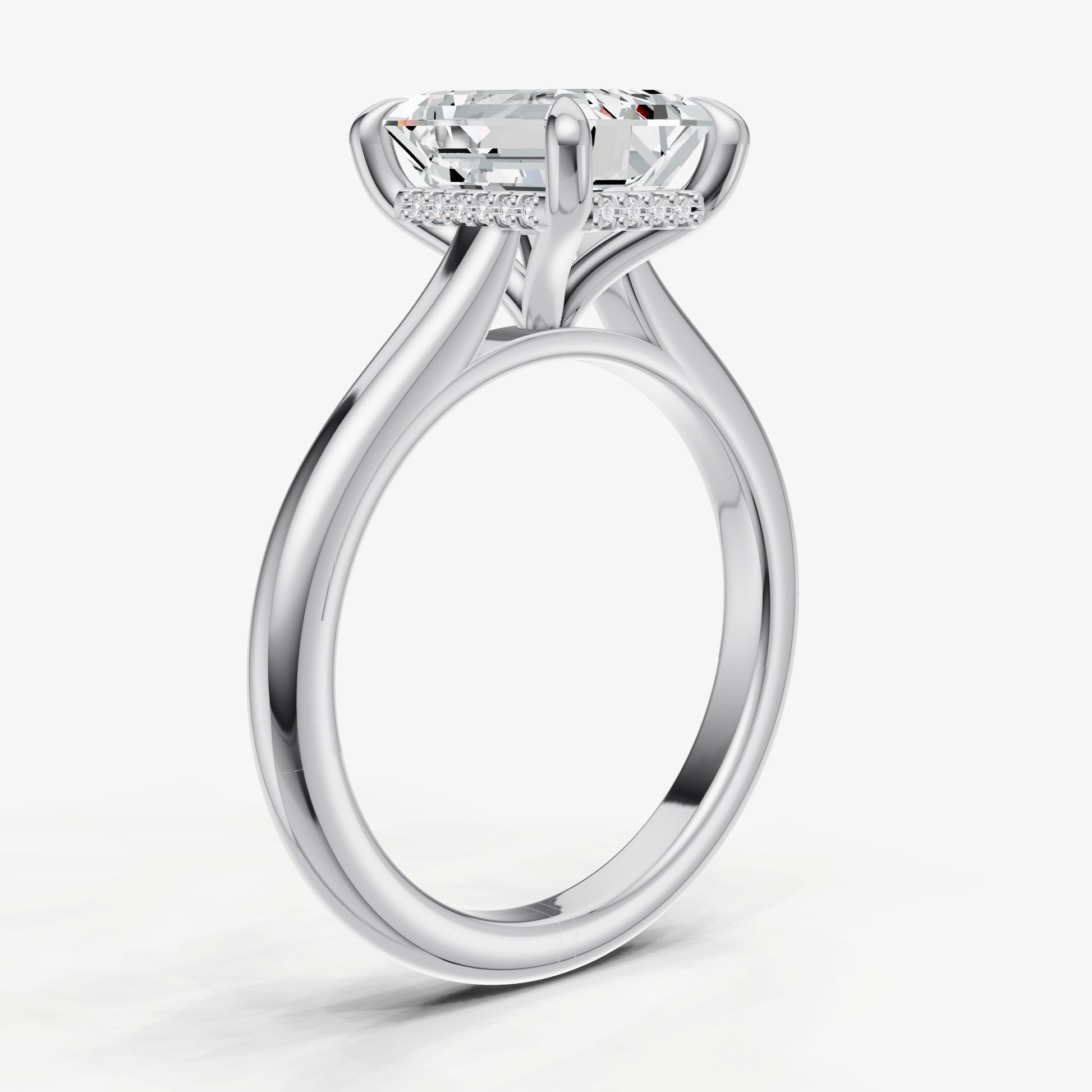 Emerald Cathedral Set Solitaire Engagement Ring with Hidden Halo