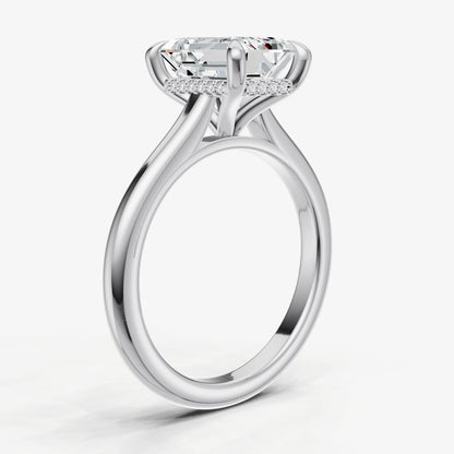 Emerald Cathedral Set Solitaire Engagement Ring with Hidden Halo