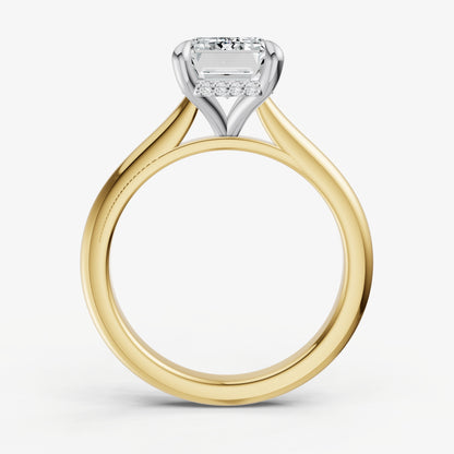 Emerald Cathedral Set Solitaire Engagement Ring with Hidden Halo