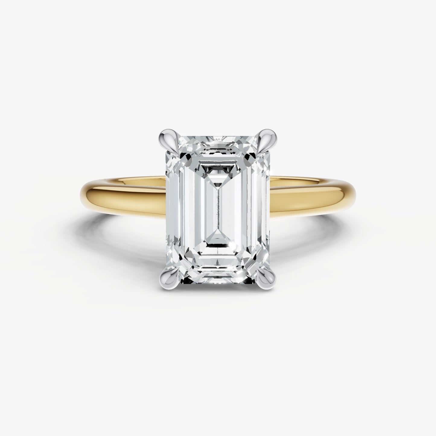 Emerald Cathedral Set Solitaire Engagement Ring with Hidden Halo