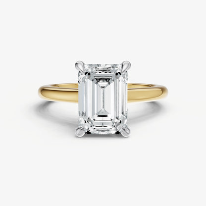 Emerald Cathedral Set Solitaire Engagement Ring with Hidden Halo