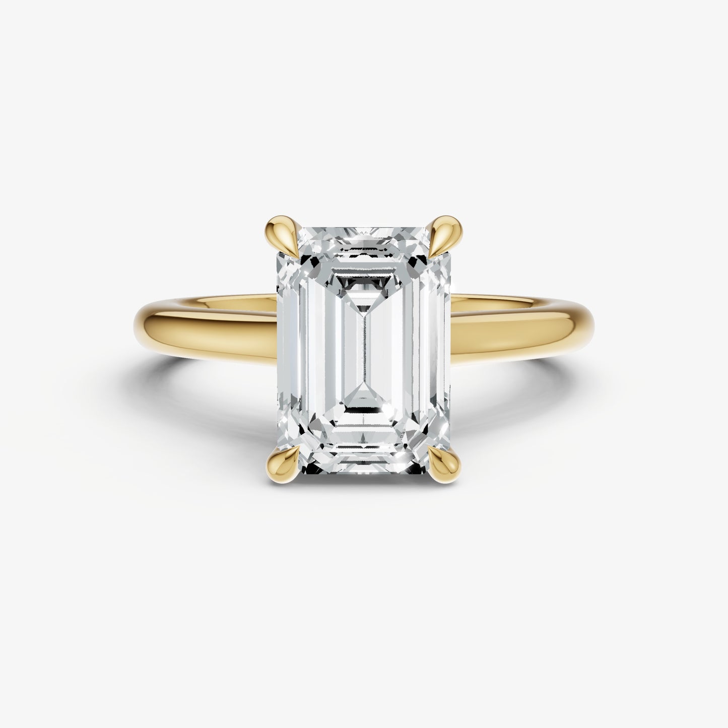 Emerald Cathedral Set Solitaire Engagement Ring with Hidden Halo