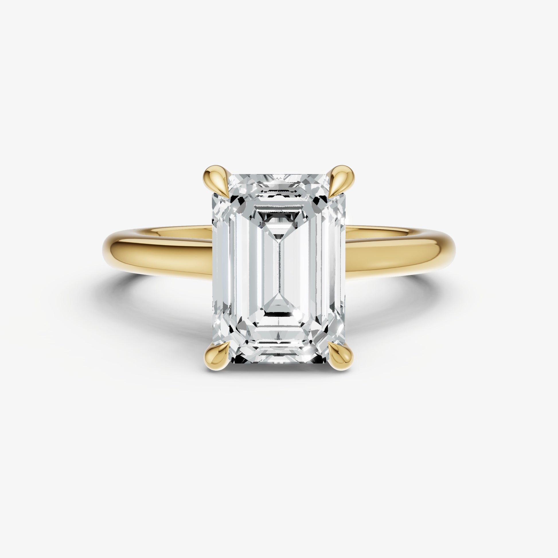 Emerald Cathedral Set Solitaire Engagement Ring with Hidden Halo