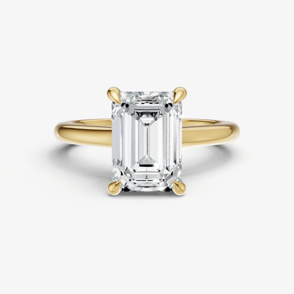 Emerald Cathedral Set Solitaire Engagement Ring with Hidden Halo