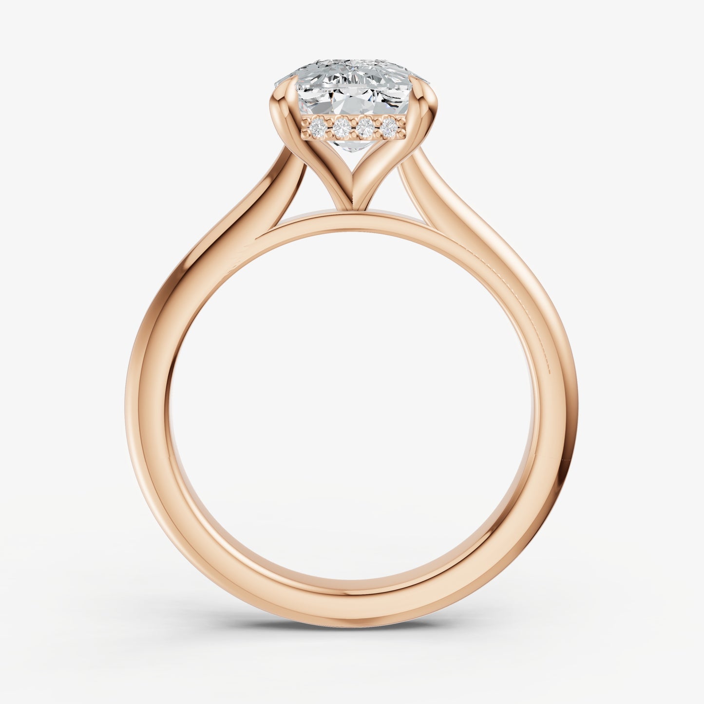 Elongated Cushion Cathedral Set Solitaire Engagement Ring with Hidden Halo