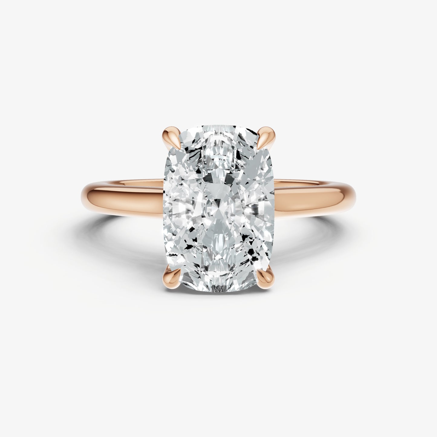 Elongated Cushion Cathedral Set Solitaire Engagement Ring with Hidden Halo
