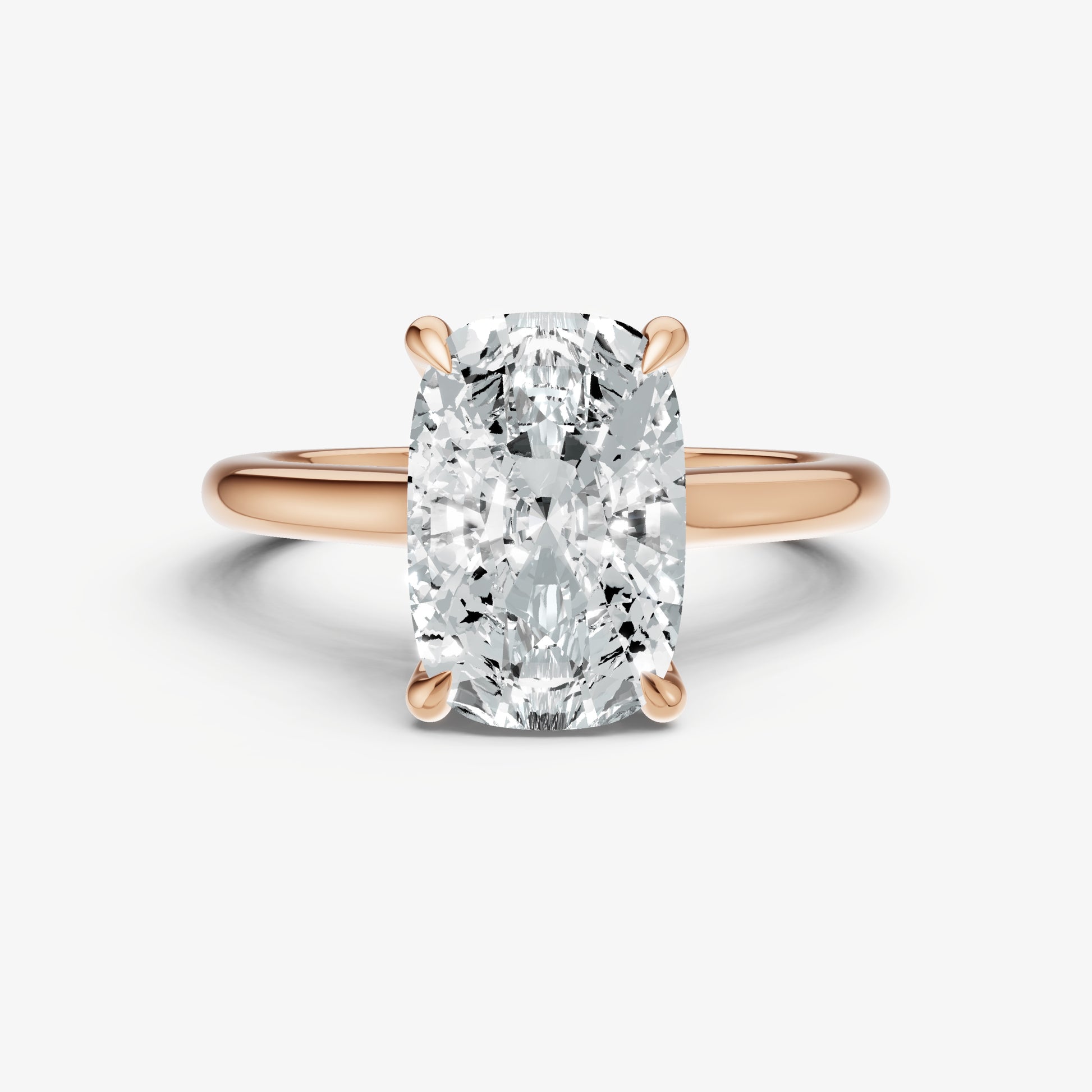 Elongated Cushion Cathedral Set Solitaire Engagement Ring with Hidden Halo