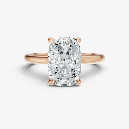 Elongated Cushion Cathedral Set Solitaire Engagement Ring with Hidden Halo