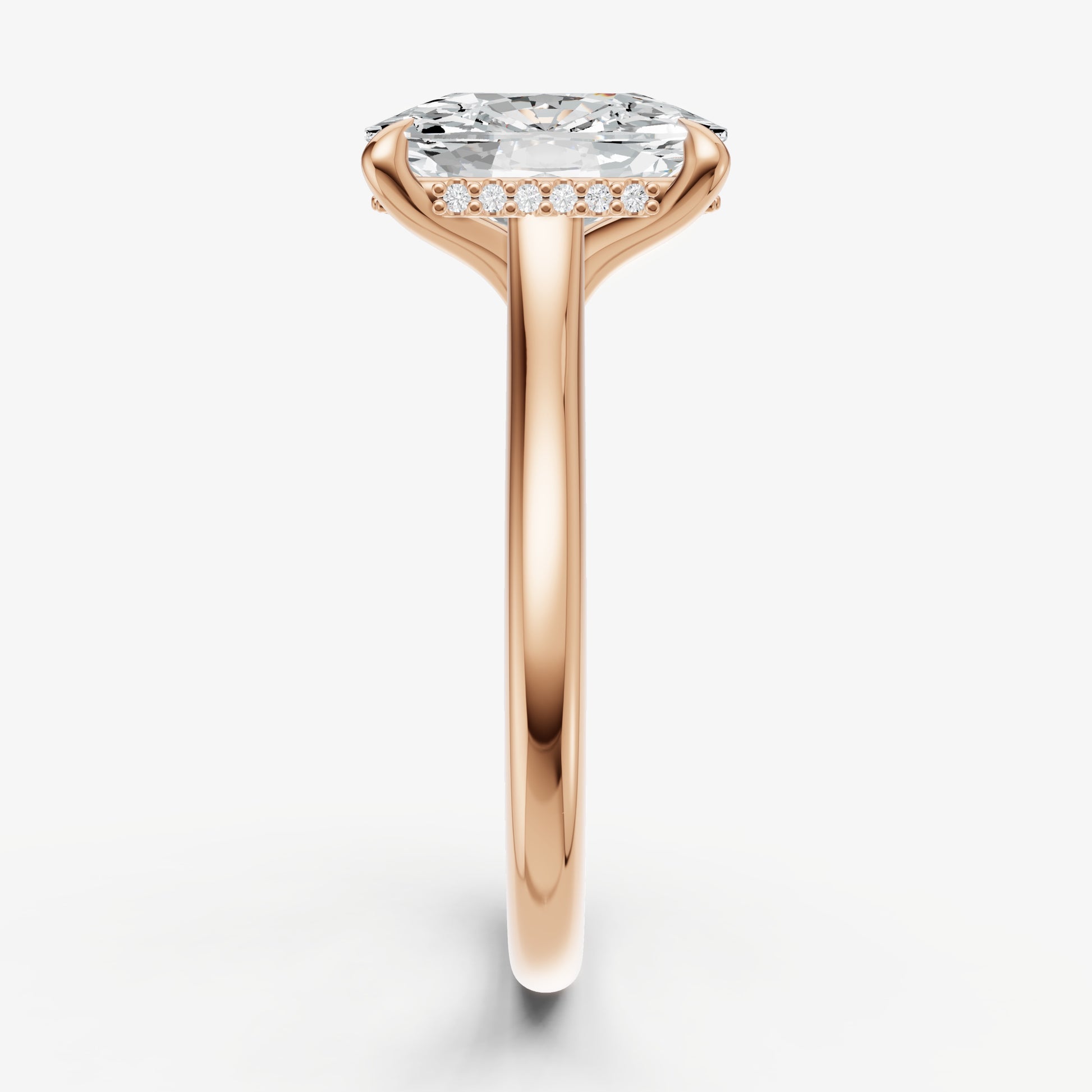 Elongated Cushion Cathedral Set Solitaire Engagement Ring with Hidden Halo