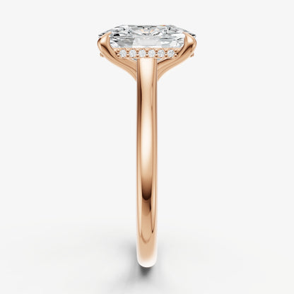 Elongated Cushion Cathedral Set Solitaire Engagement Ring with Hidden Halo