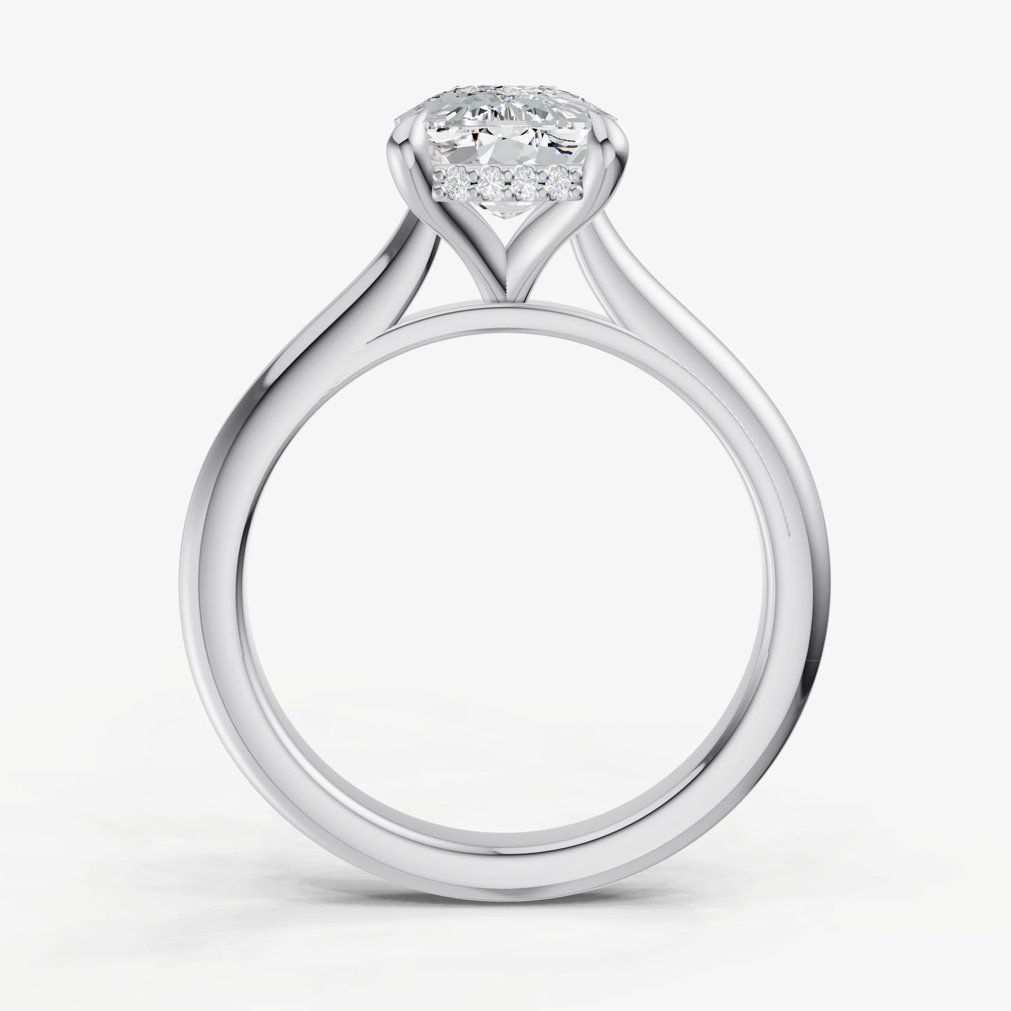 Elongated Cushion Cathedral Set Solitaire Engagement Ring with Hidden Halo