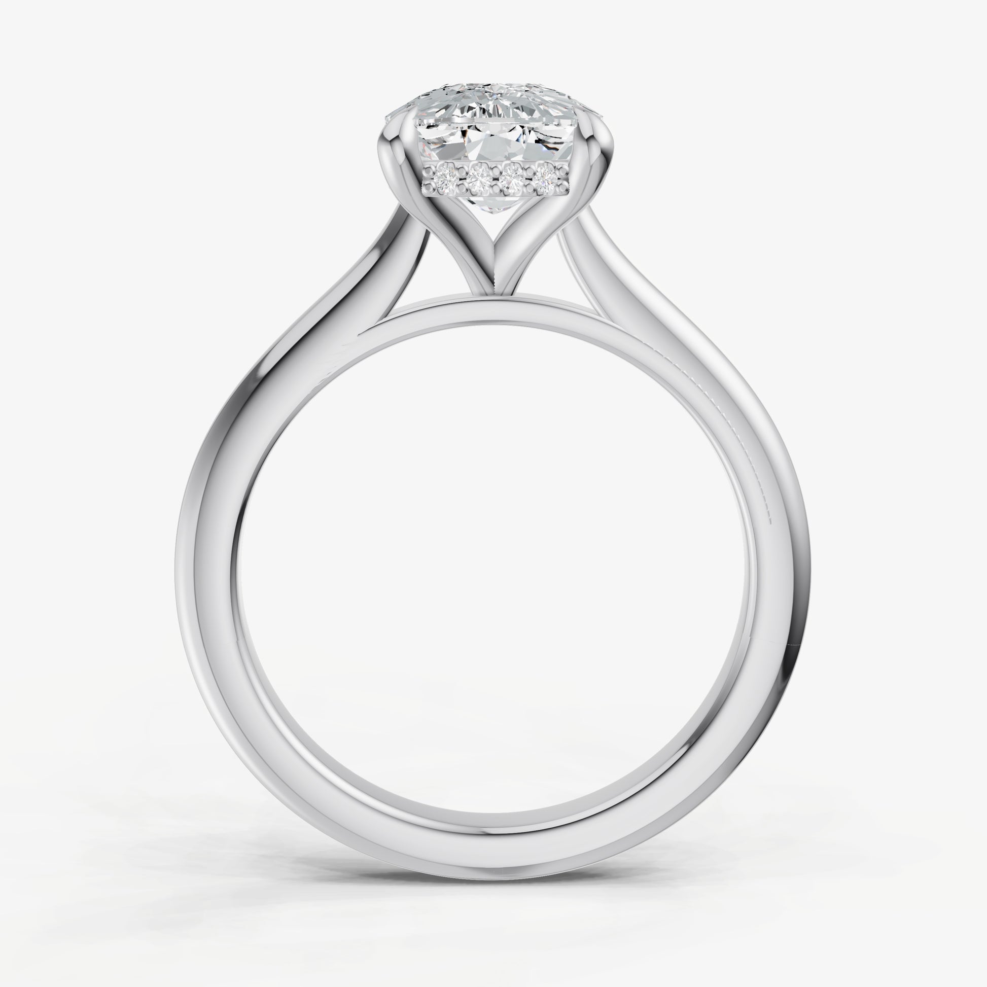 Elongated Cushion Cathedral Set Solitaire Engagement Ring with Hidden Halo