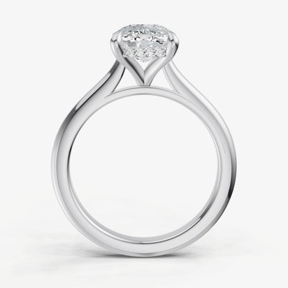 Elongated Cushion Cathedral Set Solitaire Engagement Ring with Hidden Halo