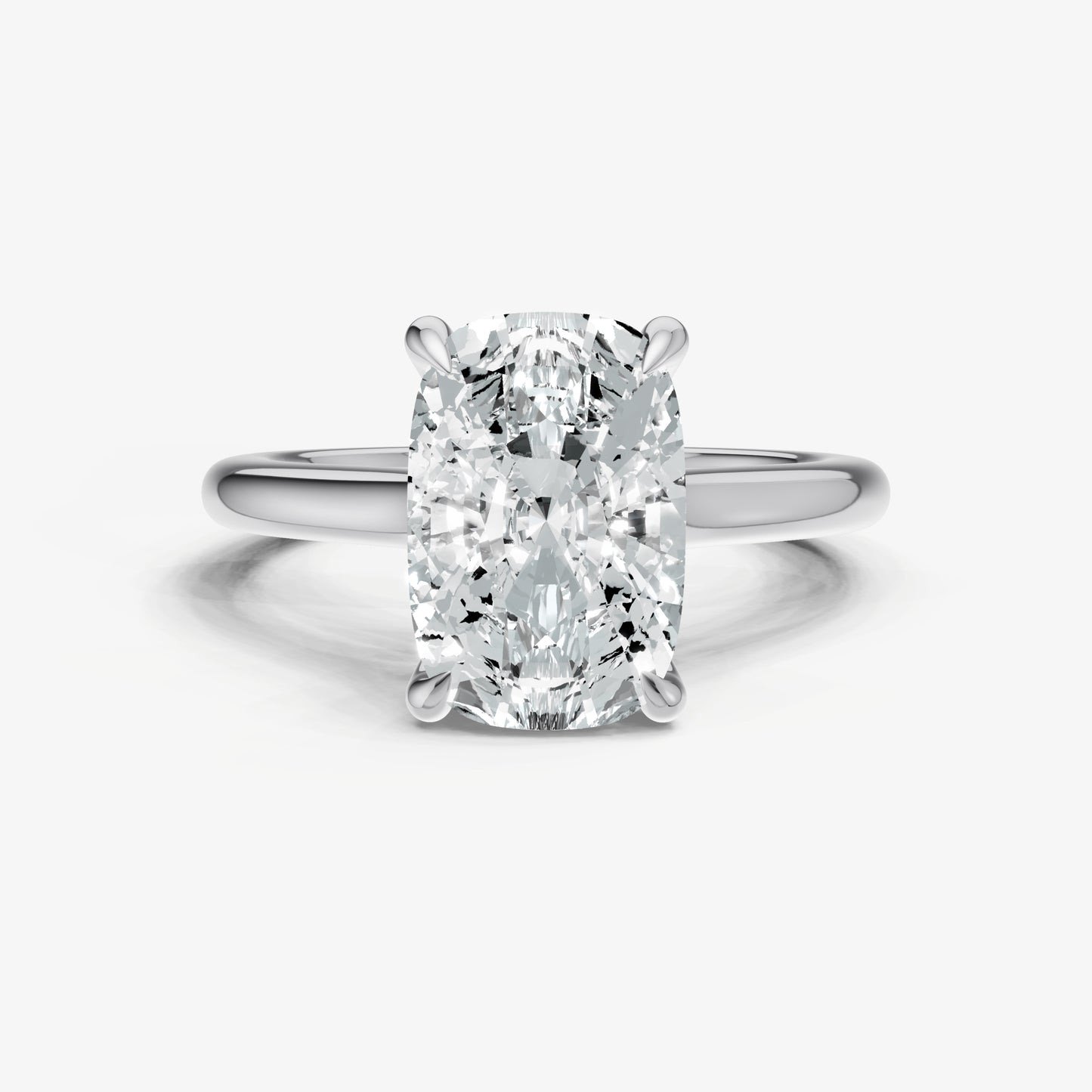 Elongated Cushion Cathedral Set Solitaire Engagement Ring with Hidden Halo