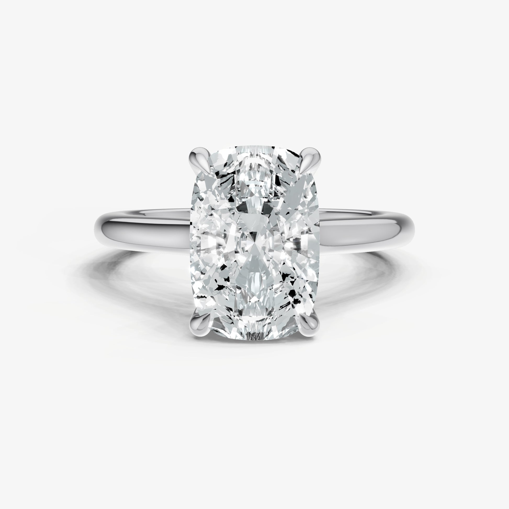 Elongated Cushion Cathedral Set Solitaire Engagement Ring with Hidden Halo