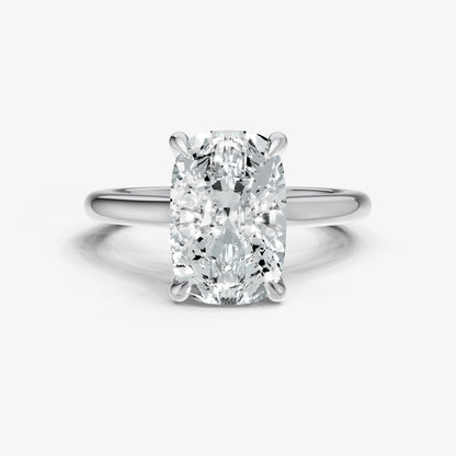 Elongated Cushion Cathedral Set Solitaire Engagement Ring with Hidden Halo