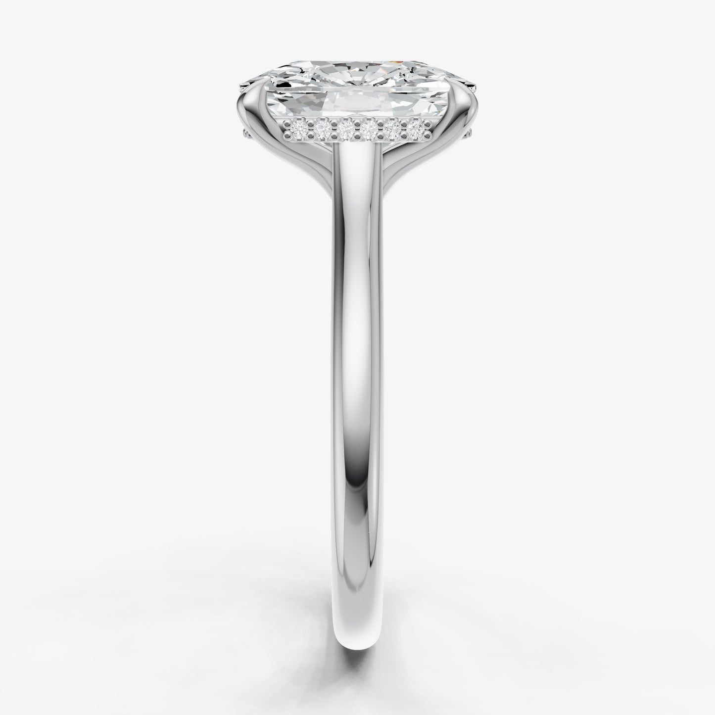 Elongated Cushion Cathedral Set Solitaire Engagement Ring with Hidden Halo