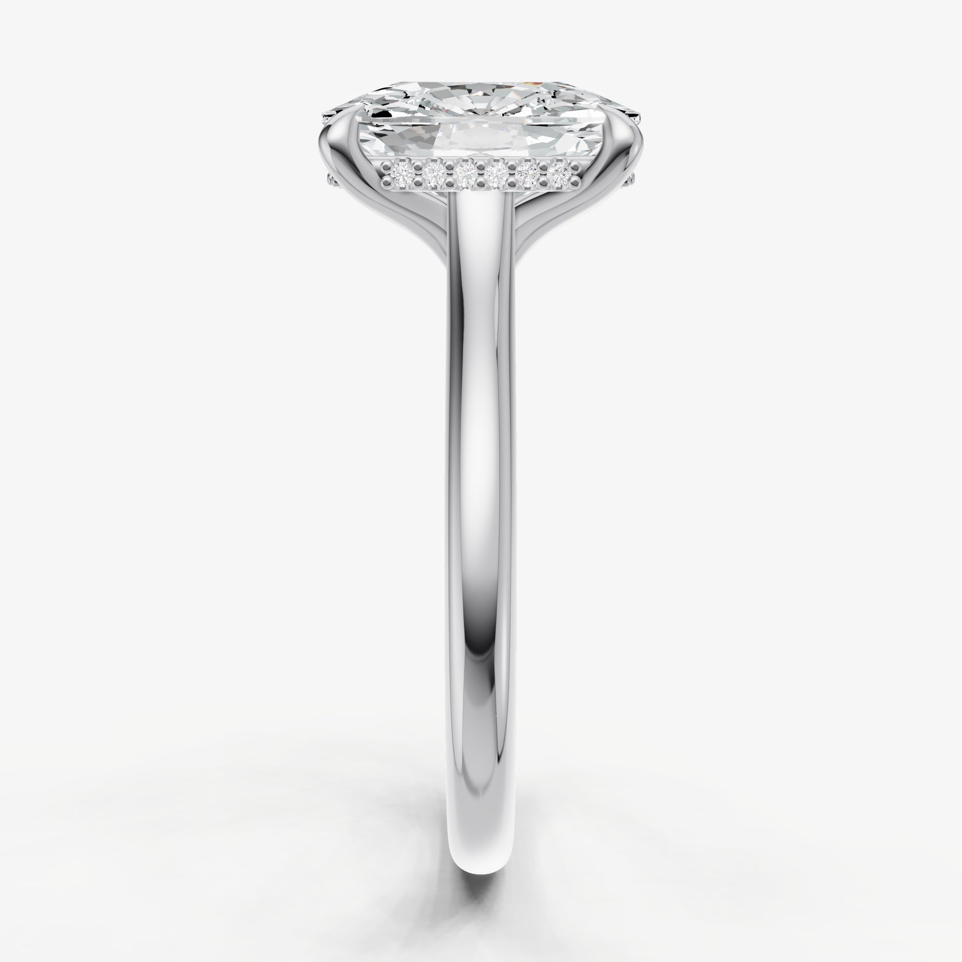 Elongated Cushion Cathedral Set Solitaire Engagement Ring with Hidden Halo