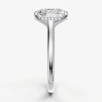 Elongated Cushion Cathedral Set Solitaire Engagement Ring with Hidden Halo