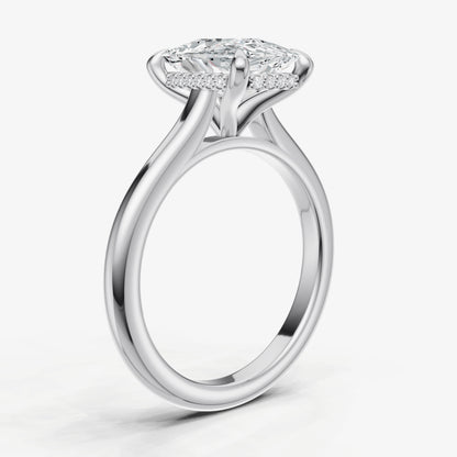 Elongated Cushion Cathedral Set Solitaire Engagement Ring with Hidden Halo