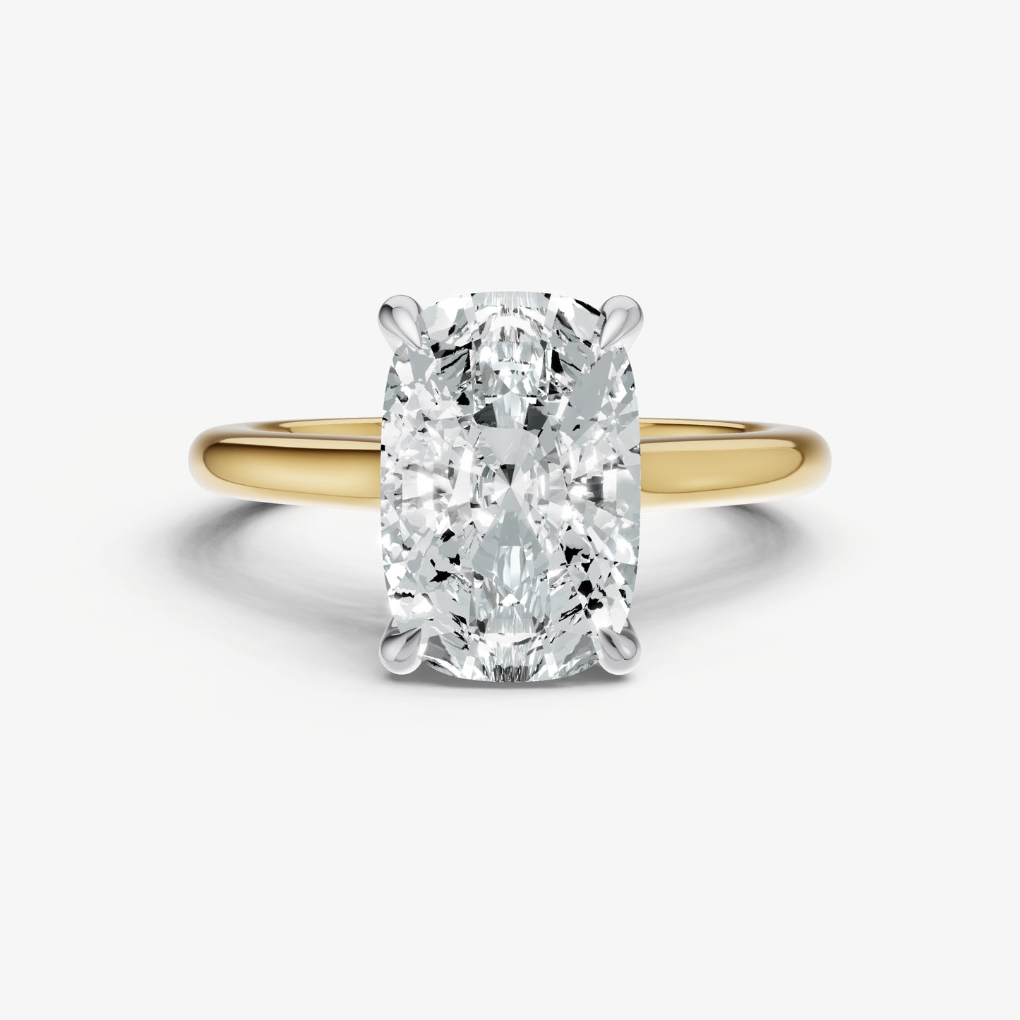 Elongated Cushion Cathedral Set Solitaire Engagement Ring with Hidden Halo