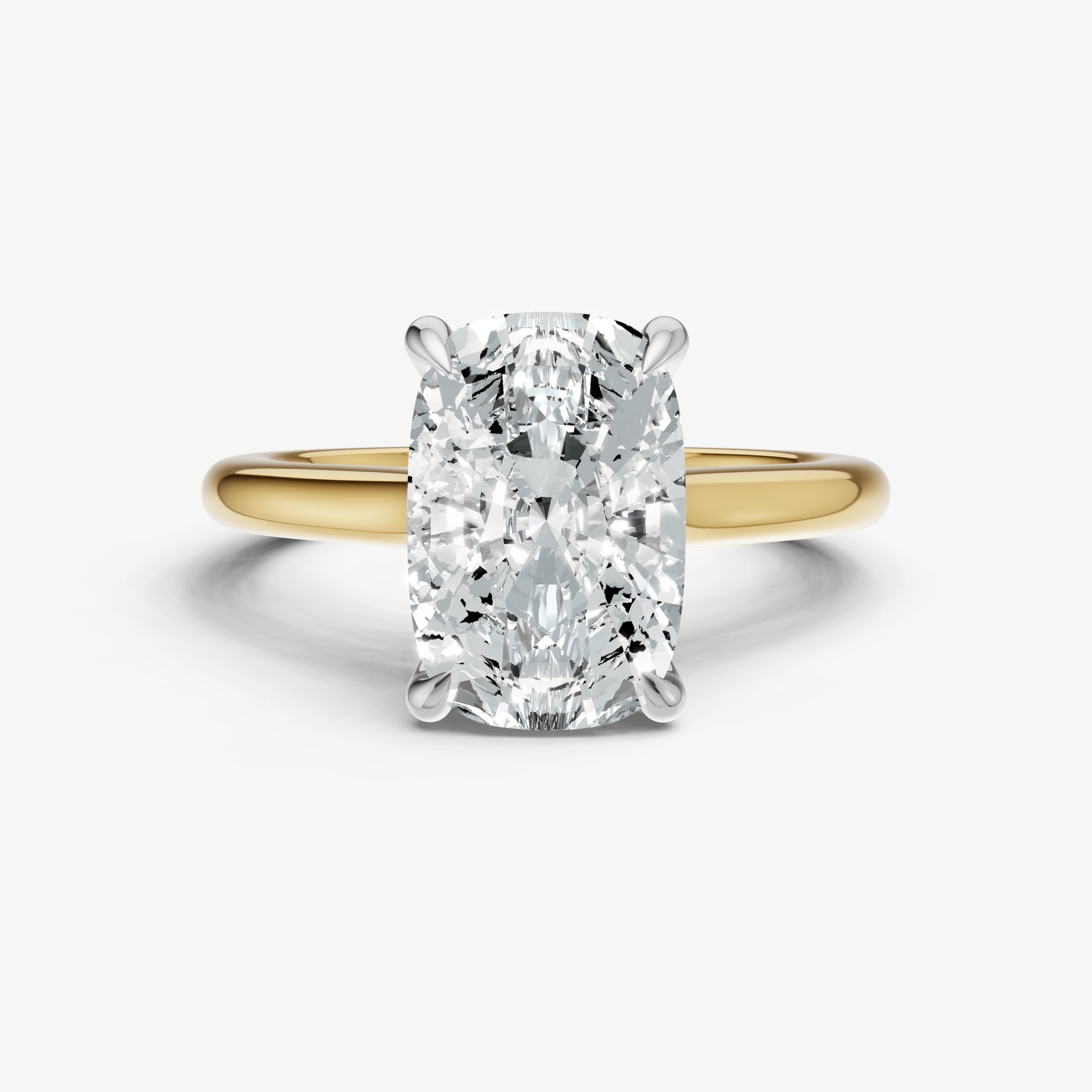 Elongated Cushion Cathedral Set Solitaire Engagement Ring with Hidden Halo