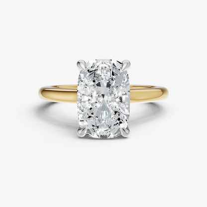 Elongated Cushion Cathedral Set Solitaire Engagement Ring with Hidden Halo