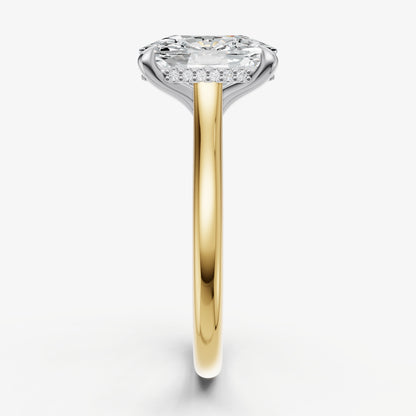 Elongated Cushion Cathedral Set Solitaire Engagement Ring with Hidden Halo