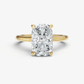 Elongated Cushion Cathedral Set Solitaire Engagement Ring with Hidden Halo