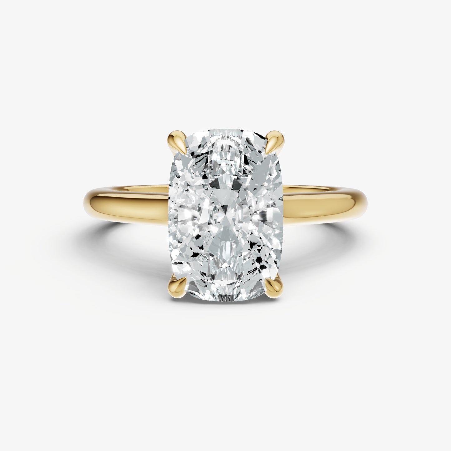 Elongated Cushion Cathedral Set Solitaire Engagement Ring with Hidden Halo