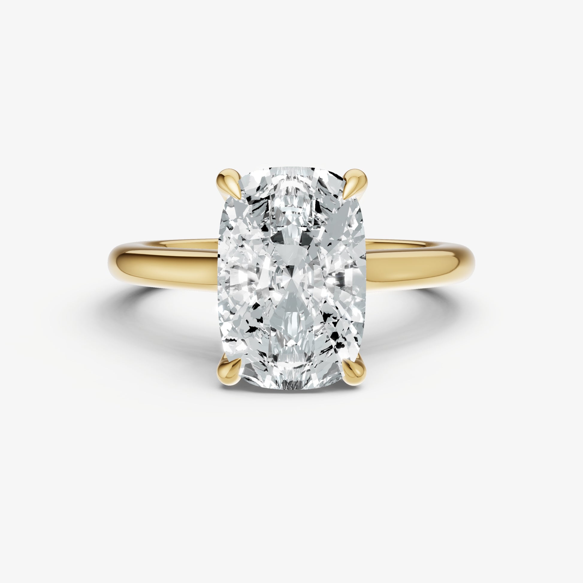 Elongated Cushion Cathedral Set Solitaire Engagement Ring with Hidden Halo