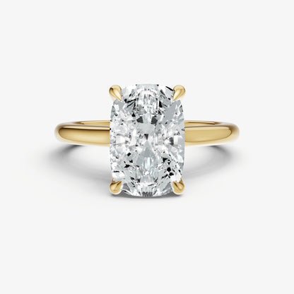 Elongated Cushion Cathedral Set Solitaire Engagement Ring with Hidden Halo