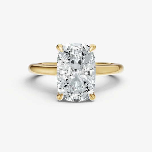 Elongated Cushion Cathedral Set Solitaire Engagement Ring with Hidden Halo