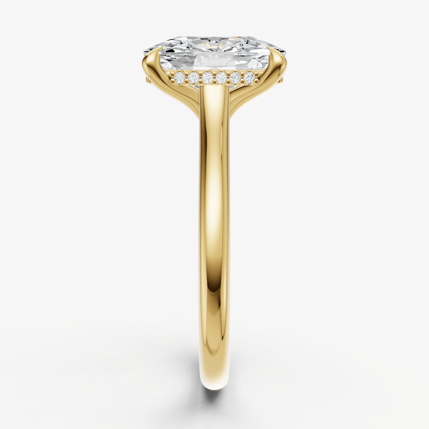 Elongated Cushion Cathedral Set Solitaire Engagement Ring with Hidden Halo