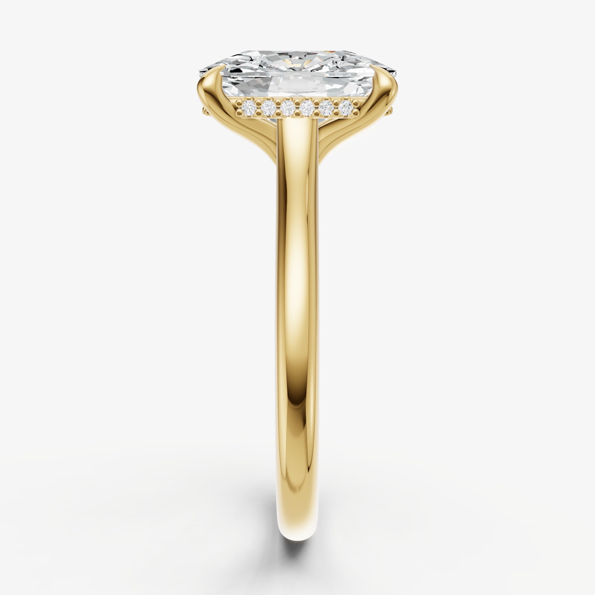 Elongated Cushion Cathedral Set Solitaire Engagement Ring with Hidden Halo