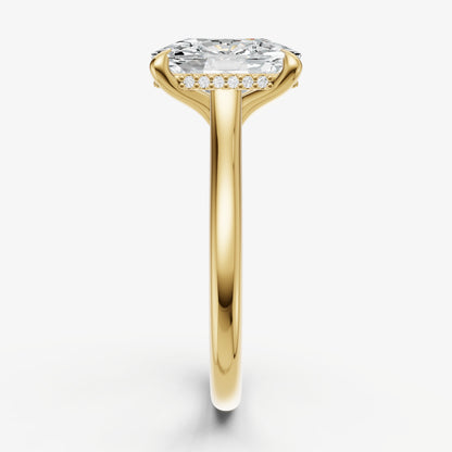 Elongated Cushion Cathedral Set Solitaire Engagement Ring with Hidden Halo
