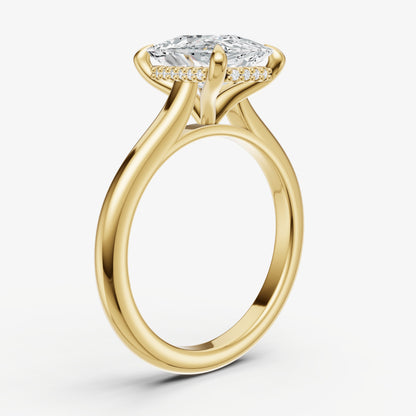 Elongated Cushion Cathedral Set Solitaire Engagement Ring with Hidden Halo