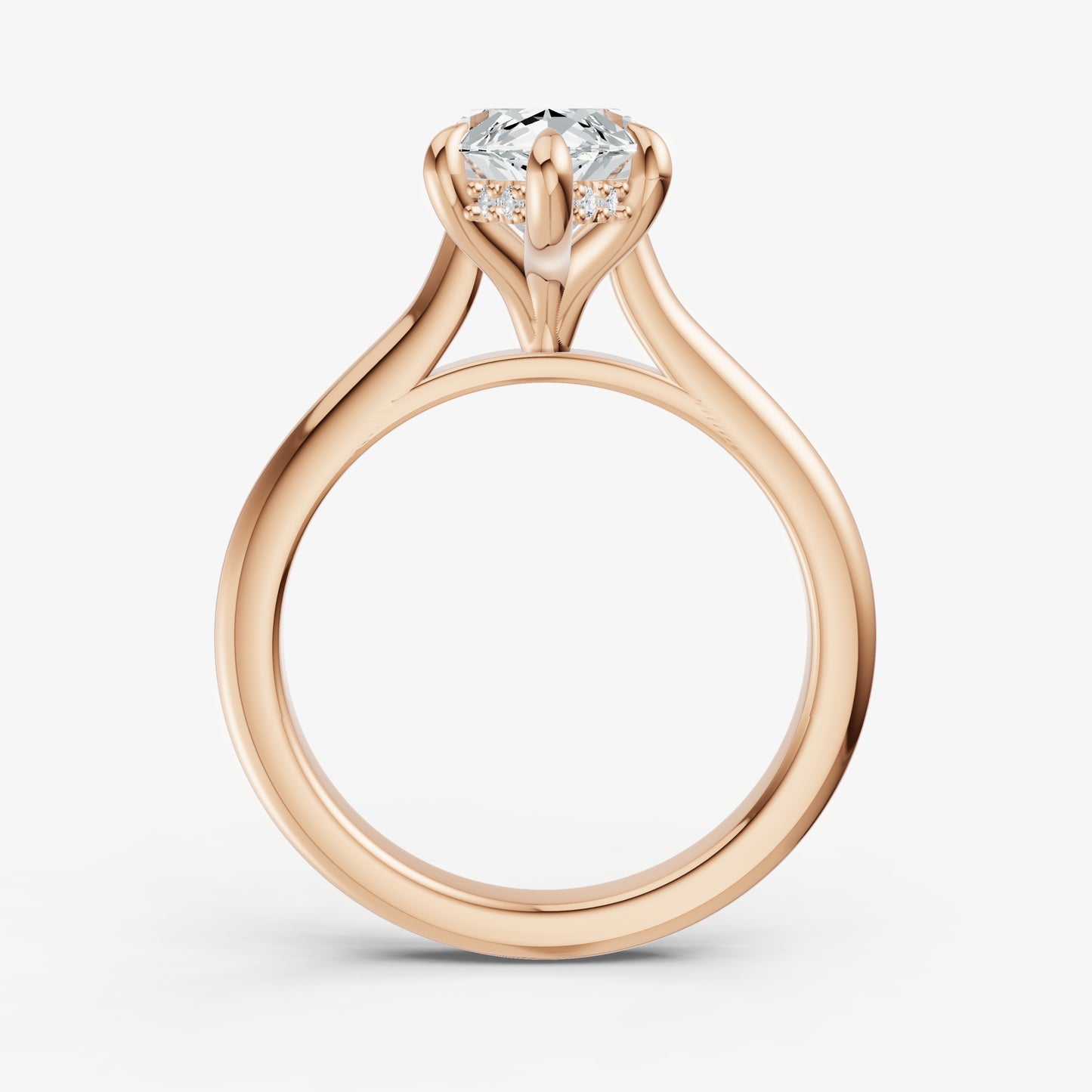 Marquise Cathedral Set Solitaire Engagement Ring with Hidden Halo