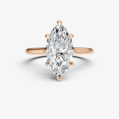 Marquise Cathedral Set Solitaire Engagement Ring with Hidden Halo