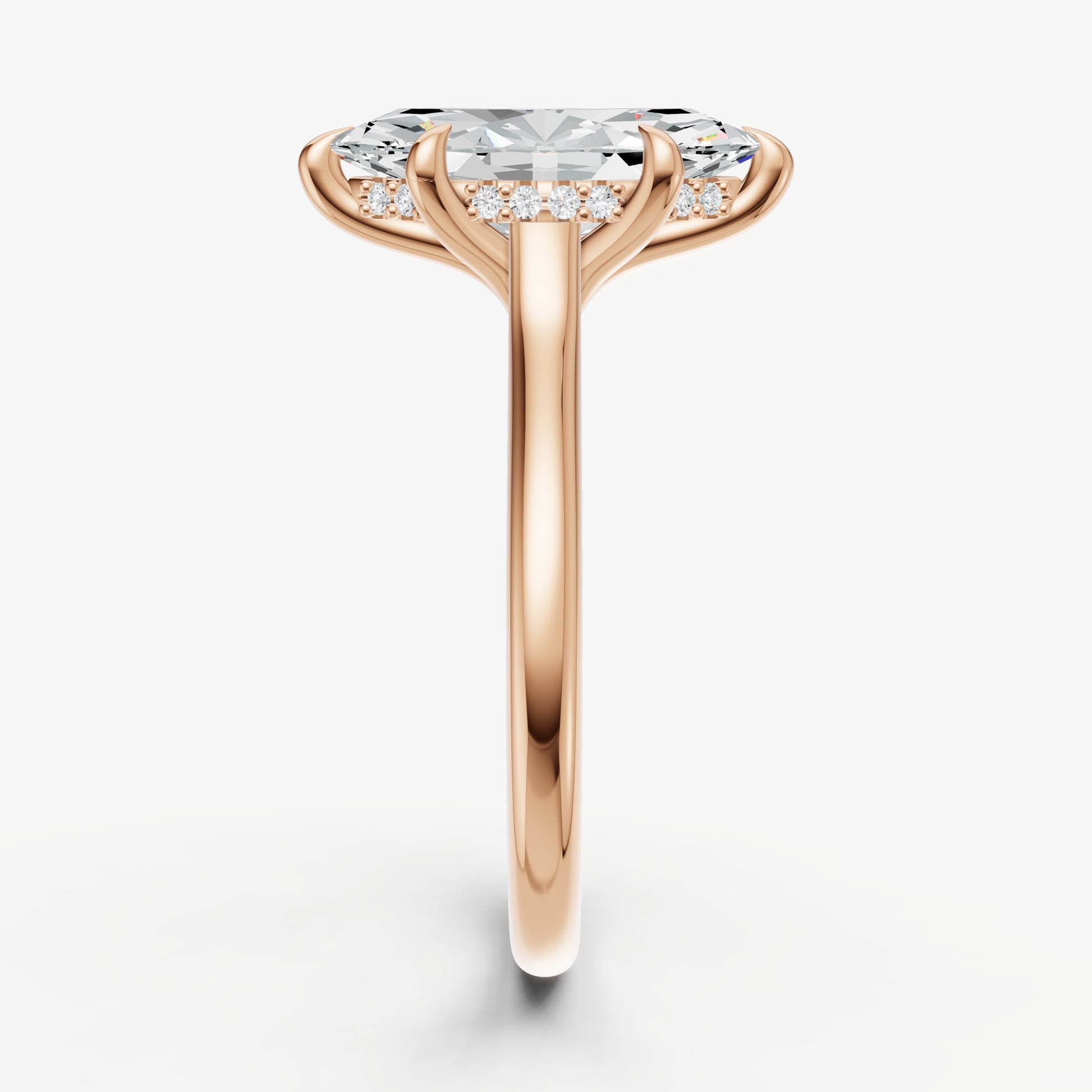 Marquise Cathedral Set Solitaire Engagement Ring with Hidden Halo