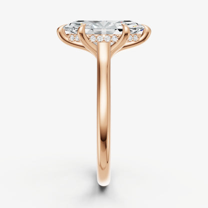 Marquise Cathedral Set Solitaire Engagement Ring with Hidden Halo