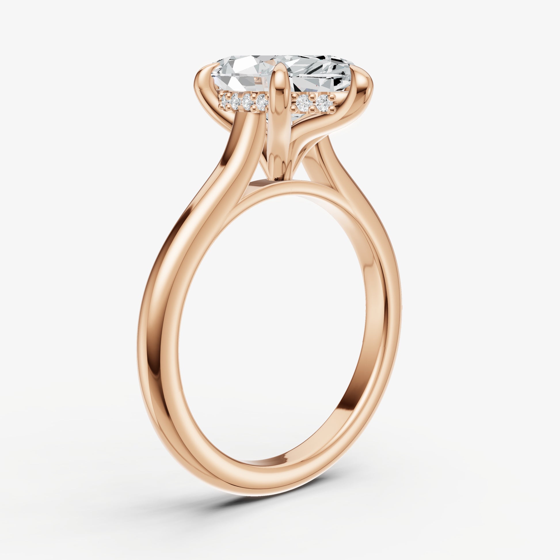 Marquise Cathedral Set Solitaire Engagement Ring with Hidden Halo
